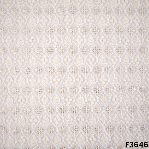 Dyeable Thread Sequins Embroidered Georgette Fabric-F3646